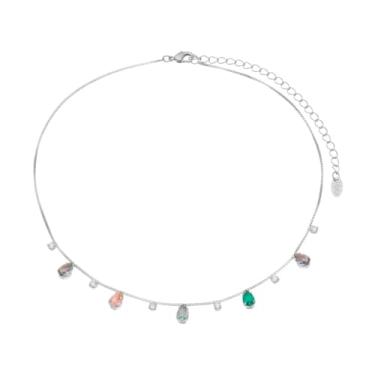 Imagem de CHOKER PIUKA DHIL GOTAS ZIRCÔNIAS COLORIDAS FOLHEADA EM RÓDIO BRANCO