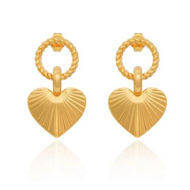 Imagem de Brincos de coração texturizados para mulheres – Prata 925, hipoalergênico, banhado a ouro 14 K, com pingente de laço circular texturizado, brincos delicados, joias, presentes de aniversário para o dia