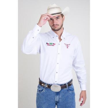 Imagem de CAMISA COMPETIÇÃO MASCULINA MANGA LONGA TEXAS FARM - CP007 - BRANCO/ VERMELHO VINHO-Masculino