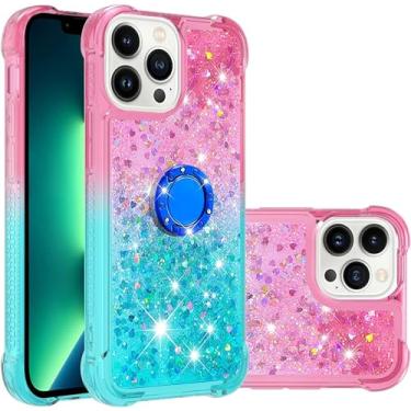 Imagem de KAPPDE Capa Glitter para iPhone 15Pro Max/15 Pro/15 Plus/15, Bling Sparkle Floating Cover Liquid Fashion Mulheres Meninas com Suporte de Anel (Cor: Rosa, Tamanho: 15 Pro)