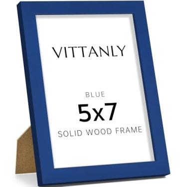 Imagem de Vittanly Porta-retrato 12 x 18 cm, moldura de madeira maciça com acrílico, inclui tapete de 10 x 15 cm, pendurar na parede ou mesa para decoração de casa, azul, 1 pacote