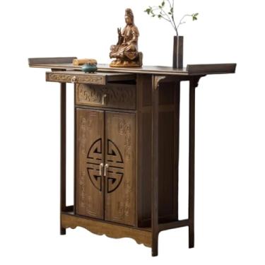 Imagem de Mesa de altar de Buda de bambu, armário pessoal de santuário para meditação e adoração, mesa de nicho chinês com armazenamento para relaxamento e orações (140 x 39,9 x 108 cm)