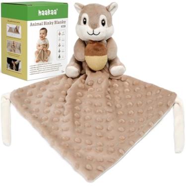 Imagem de haakaa Cobertor de segurança de esquilo para bebês - presente Loveys para bebês, animais de pelúcia para meninos e meninas recém-nascidos, bicho de pelúcia de brinquedo aconchegante, 39 x 23 cm