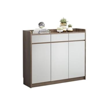 Imagem de Organizador de sapatos para varanda com gavetas Armário de sapatos de 4 prateleiras com portas para entrada, organizador de armazenamento de sapateira marrom/branco