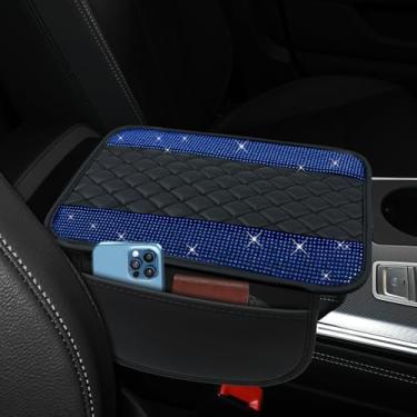 Imagem de ongfuwu Capa de couro brilhante para console central de carro, capa de descanso de braço automotivo de strass de cristal com bolsos laterais, protetor universal de apoio de braço para veículos