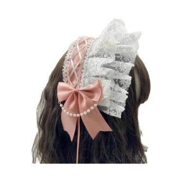 Imagem de Tiara Feminina Sweet Lolita Com Babados, Laço De Renda E Fitas, Com Gr