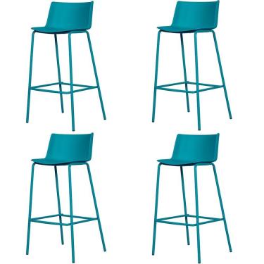 Imagem de Kit 4 Banquetas Ipanema Média Fratini 86,50 Cm (altura) Em Polipropileno Base Em Aço Azul Sonho Distante