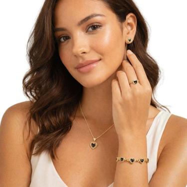 Imagem de Kit Feminino Coração Elegante Colar Brinco Pulseira Luxo