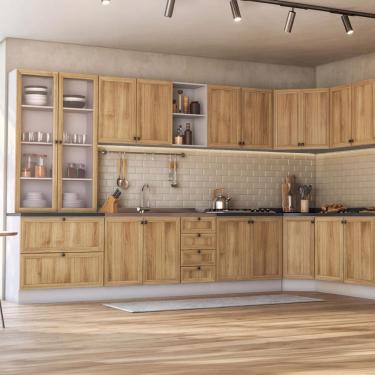 Imagem de Armário de Cozinha Completo Berlim 13 Peças 13 Módulos Amadeirado com Nicho para Micro-...