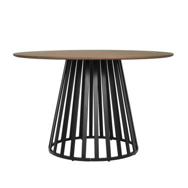Imagem de Mesa de Centro Cone Redonda Tampo MDF Amadeirado 120cm Marrom Claro Base Metálica Preta...