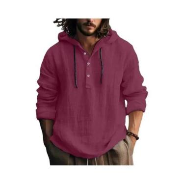 Imagem de Camisa Casual Masculina De Algodão E Linho, Blusa Solta De Manga Longa
