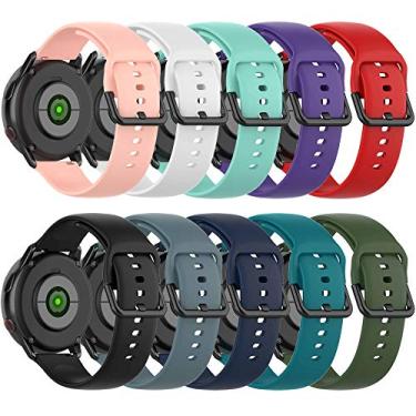 Imagem de Pulseira QGHXO compatível com Galaxy Watch Active 2, pulseira esportiva de silicone macio de substituição, compatível com Galaxy Watch Active 40 mm/Active 2 40 mm 44 mm/Galaxy Watch 42 mm/Gear Sport/Gear S2 Classic, 10PCS Bands, Large