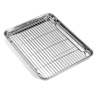 Imagem de Conjunto de assadeiras e racks, panela de biscoito Zacfton com rack de resfriamento antiaderente e folhas de biscoito retangular tamanho 30,48 x 25,40 x 2,54 cm, aço inoxidável e não tóxico e saudável, acabamento espelhado superior e fácil de limpar, 16inch, 16inch, 1