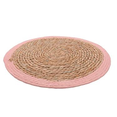 Imagem de Mimo Style Lugar Americano Linha Fame, Feito de Tecido Juta na Cor Bege, Com Borda Cor Rosa. Capaz de Deixar o Ambiente Mais Aconchegante e Elegante. Material Resistente e Durável