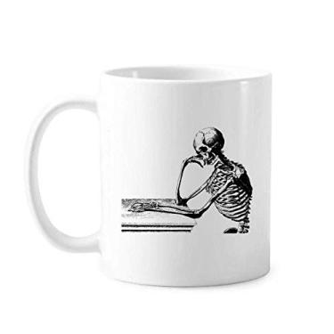 Imagem de Esqueleto humano Caneca postura sentada cerâmica xícara de porcelana café louça