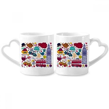 Imagem de Bus Tower UK Inglaterra Big Ben Marco Casal Caneca Conjunto Cerâmica Amante Copo Coração Punho