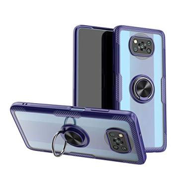 Imagem de SORAKA Capa transparente para Xiaomi Poco X3 Pro com suporte para anel,capa de PC rígida transparente Capa Xiaomi Poco X3 NFC com placa de metal para suporte magnético de telefone para carro