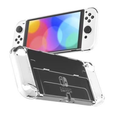 Imagem de RHOTALL Capa transparente 3 em 1 para Nintendo Switch OLED, capa transparente compatível com Switch OLED e controle Joycon, capa confortável com absorção de choque e design antiarranhões