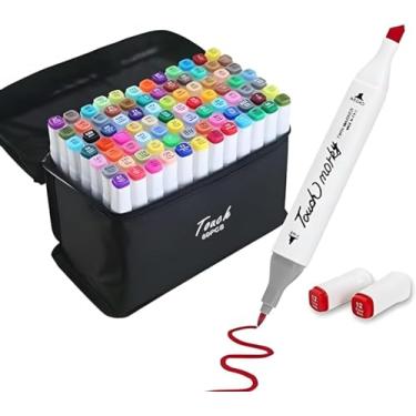 Imagem de Estojo 80 Canetas Marcador para Colorir - Kit Conjunto Canetinha Profissional Tiktok Marcadora Permanente de Ponta Dupla em Cores diferenciadas -Tampa Codificada por Cores - Linha Premium (80 Cores)
