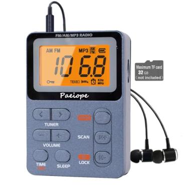 Imagem de Paeiope Rádio portátil AM FM, Walkman de bolso recarregável com melhor sintonia digital de recepção, MP3, fone de ouvido estéreo, tela LCD grande, soquete para cartão TF, rádio transistor para jogging