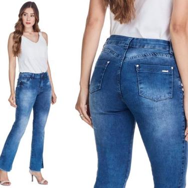 Imagem de Calça Jeans Feminina HNO Petit Flare Barra Desfiada Azul - HNO Jeans, 