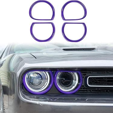 Imagem de Voodonala Para Challenger Farol Farol Acentos Aprimoramentos Tampa Bezels Anel Capa Guarnição para Dodge Challenger 2015-2025+ Acessórios Exteriores ASB Roxo, 4 peças
