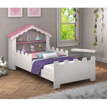 Imagem de Cama Quarto Infantil Com Grade de Proteção Magia - VITAMOV, Branco/Ros