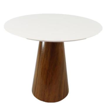 Imagem de Mesa de Jantar Cone 80 cm Base Madeira Imbuia - Outros, Laca Branca