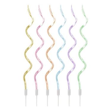 Imagem de Vela Espiral Metalizada Candy Color Sortida  - 6 un - Silver Festas - 