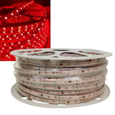 Imagem de Fita Led Direta Vermelha Rolo 100 Metros Dupla Face Sanca Gesso Quarto Sala Recepçao Iluminaçao