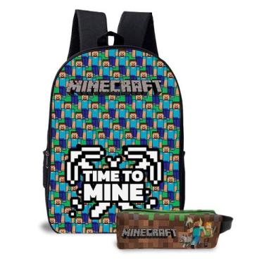 Imagem de Kit Mochila com Estojo Escolar Infantil Game Minecrafit  Menino e Meni
