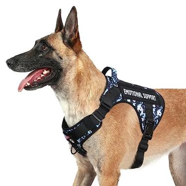 Imagem de voopet Peitoral tático para cães – Peitoral para cães de serviço militar colete de apoio emocional para cães de médio porte grande, respirável e ajustável, sem puxão, arnês ESA para treinamento de caça (com 6 etiquetas)