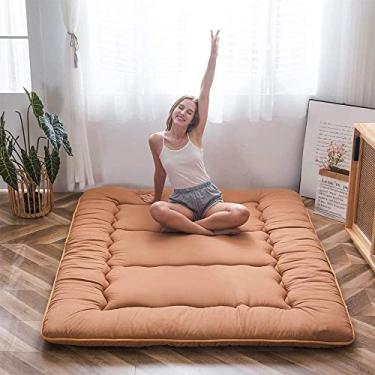 Imagem de MAXYOYO Colchão de chão japonês, colchão futon, tapete de tatame espesso, almofada de dormir, dobrável, colchão dobrável, dormitório para meninos e meninas, almofada para crianças, travesseiro