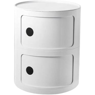 Imagem de Mesa de cabeceira redonda de plástico de 2/3/4 níveis de armazenamento com gavetas e porta deslizante armário de cabeceira moderno nórdico para quarto, branco, 30 x 40 cm
