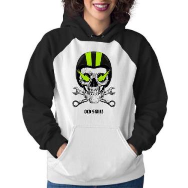 Imagem de Moletom Feminino Old Skull Motorcycle - Foca na Moda, Branco, Preto, G