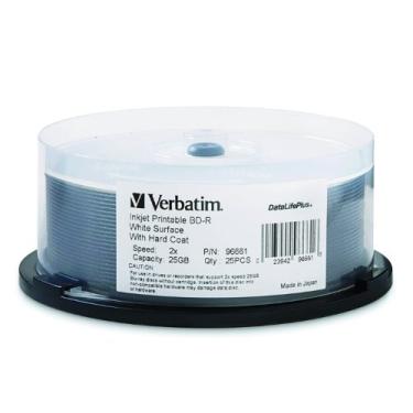 Imagem de Verbatim 96661 DataLifePlus 25 GB 2X Blu-ray de camada única gravável branco Inkjet disco para impressão BD-R, eixo de 25 discos
