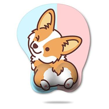 Imagem de HAOCOO Mouse pad ergonômico com suporte de pulso, suporte antiderrapante Corgi anime bonito mouse pad de gel, descanso de pulso, fácil digitação e alívio da dor para jogos escritório computador laptop (azul e rosa fofo Corgi)