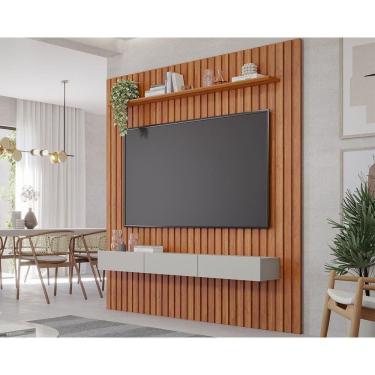 Imagem de Home P/ Tv Até 65 Pol Maragogi C/ Bancada E Prateleira Ripado 185x220cm Cinamomo/off White - Permóbili