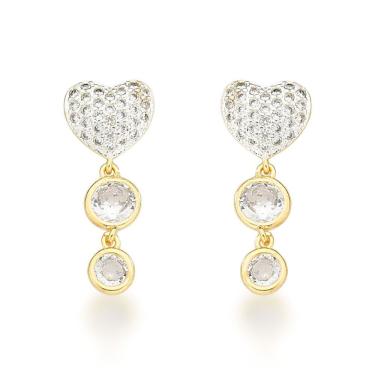 Imagem de Brinco Coração Com Pingente Dois Pontos De Luz Banhado A Ouro 18k