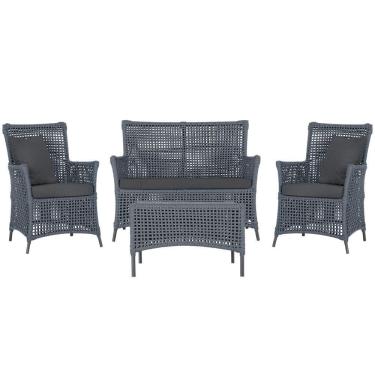 Imagem de Jogo Sofá 2 Poltronas E Mesa Igapó Preta E11 Trama Original Prata