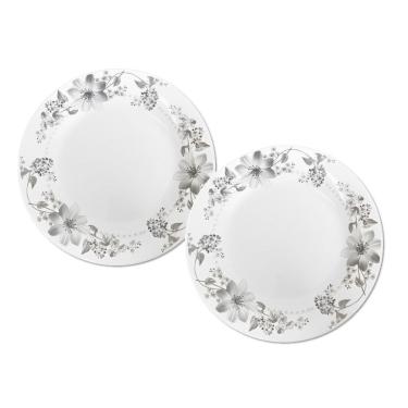 Imagem de Jogo 2 Prato De Sobremesa Vidro Branco Flores Cinza Flowers Grey 20cm Em Casa Tem