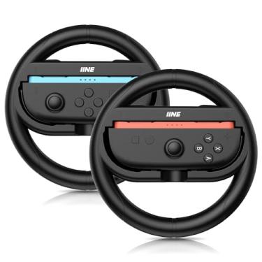 Imagem de IINE Steering Wheel Compatible with Switch 2, Ergonomic Design Racing Wheel Accessories for Switch 3 Joypads, Family Use Game Accessories, 2 Packs (Black, Round-shape)