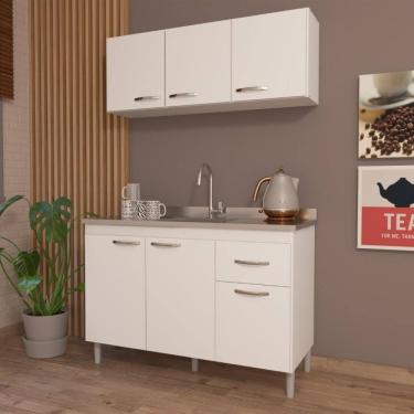 Imagem de Cozinha Modulada Compacta Fidelitá Suiça 2 Peças 6 Portas 1 Gaveta Sem Tampo Branco