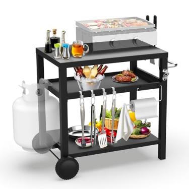 Imagem de BBQCuker Carrinho de churrasqueira externo de 75 x 40 cm, suporte de mesa para forno de pizza, mesa de preparação de alimentos com 3 prateleiras para fogueira ninja, forno de pizza ooni, chapa