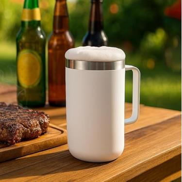 Imagem de Caneca Térmica com Tampa de 750ml All White interno Inox Pratica para Comemorações Trabalho Bebidas Geladas Grande Capacidade