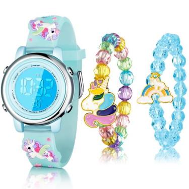 Imagem de Conjunto de relógios Yaomiao Kids Unicorn Waterproof com alarme 3-10Y
