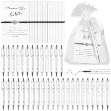 Imagem de 96 conjuntos de canetas esferográficas para mulheres e homens, pulseira preta, notas musicais com sacos de organza, cartões de informação, presentes temáticos de música, para amantes de música, coro