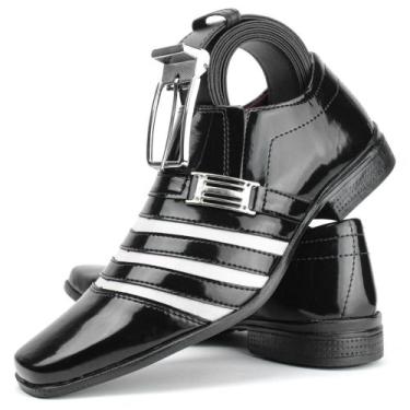 Imagem de Sapato social masculino preto com branco + cinto social dupla face - P