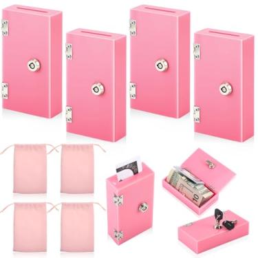 Imagem de CroBlissful 4 conjuntos de caixa de acrílico para vencedores com bolsa de veludo para vencedores com chave, portátil, cofre de cassino, caixa de dinheiro para evitar impulsos viciantes, presente (rosa