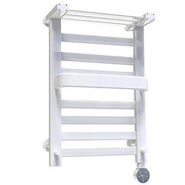 Imagem de Aquecedor de toalha de banheiro radiador com temporizador, toalheiro elétrico de liga de alumínio aquecido com prateleira superior, toalheiro aquecido de fibra de carbono inteligente montado na parede